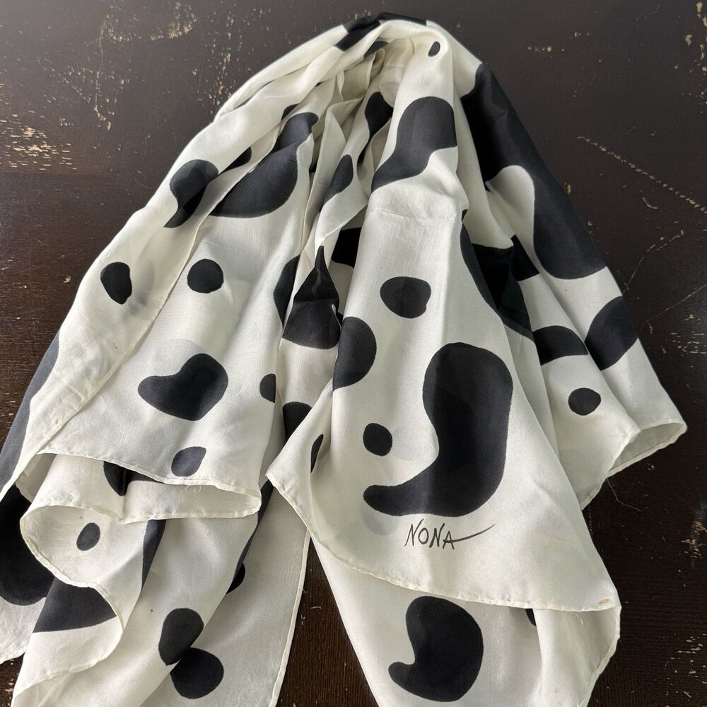 Vintage Nona Scarf 34” Square Sheer Black & White Abstract